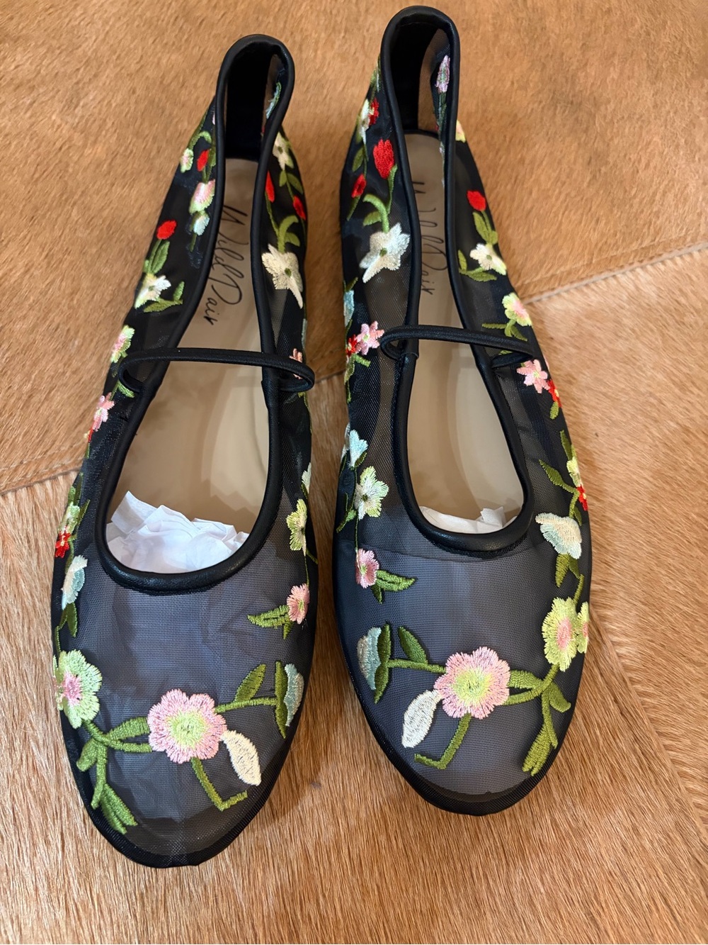 Wild Pair Black Mesh Floral Embroidered Ballet Flats